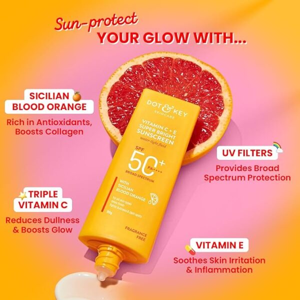 Dot & Key Vitamin C + E Super Bright Sunscreen SPF 50 Combo (Pack of 2, 80gm each) | Water-Light, UVA/UVB & Blue Light Protection | For Even Toned & Glowing Skin | No White Cast, All Skin Types | 160g - Image 2
