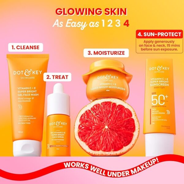 Dot & Key Vitamin C + E Super Bright Sunscreen SPF 50 Combo (Pack of 2, 80gm each) | Water-Light, UVA/UVB & Blue Light Protection | For Even Toned & Glowing Skin | No White Cast, All Skin Types | 160g - Image 3